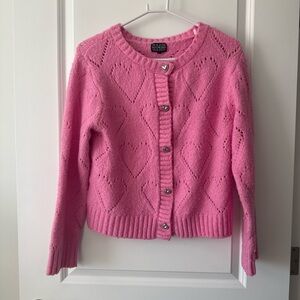 Pink Heart Knit Button-Up Cardigan Sweater